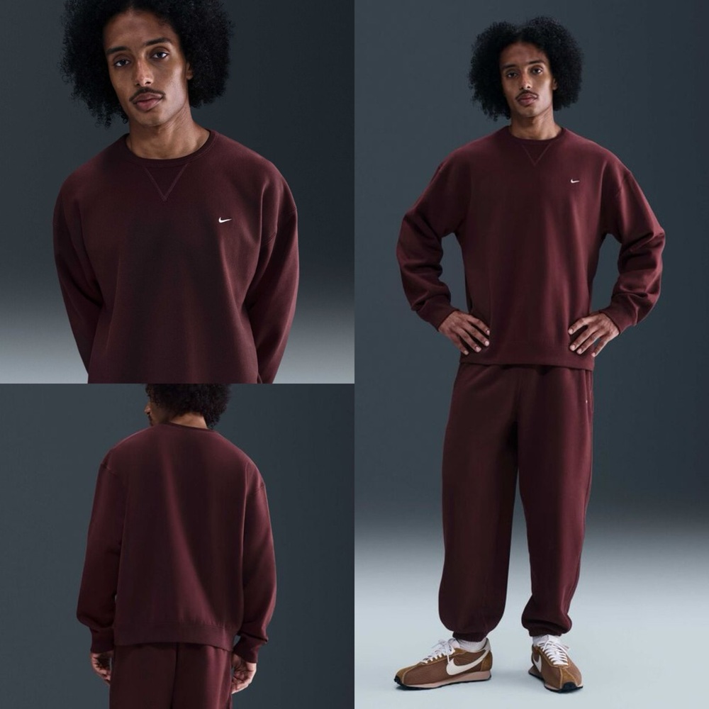 Nike Men’s Solo Swoosh Heavyweight Fleece Crewneck in Burgundy Crush - L